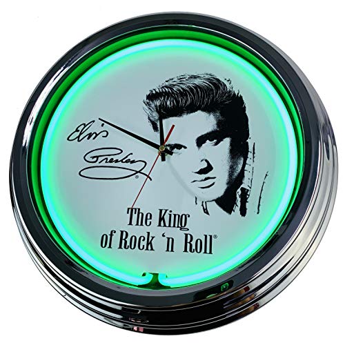 Neon Clock Elvis Presley WallClock Deko-Clock LeuchtClock USA 50's Style Retro NeonClock Dining Room Kitchen Living Room Office (Green) von US-Way e.K.