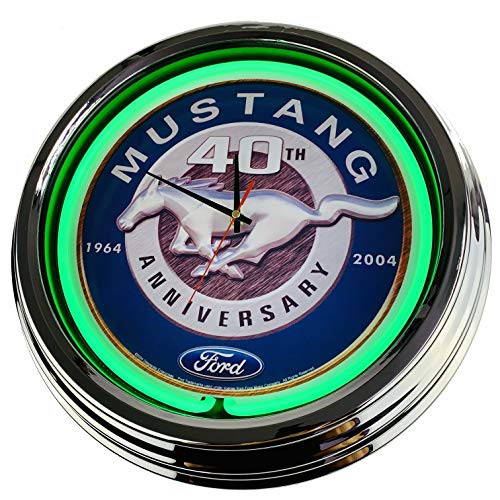 Neon Clock Mustang 40th WallClock Deko-Clock LeuchtClock USA 50's Style Retro NeonClock Dining Room Kitchen Living Room Office (Green) von US-Way e.K.