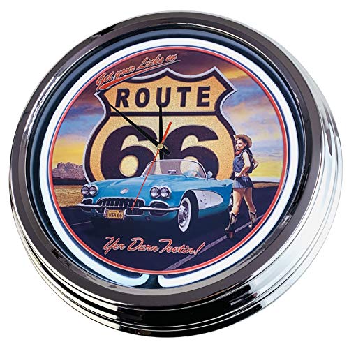 Neon Clock Route 66" WallClock Deko-Clock LeuchtClock USA 50's Style Retro NeonClock Dining Room Kitchen Living Room Office (White) von US-Way e.K.