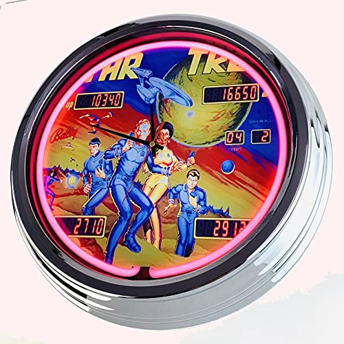 Neon Uhr Flipper Star Trek Bally 1978" Wanduhr Deko-Uhr Leuchtuhr USA 50's Style Retro Neonuhr Esszimmer Küche Wohnzimmer Büro (Pink) von US-Way e.K.