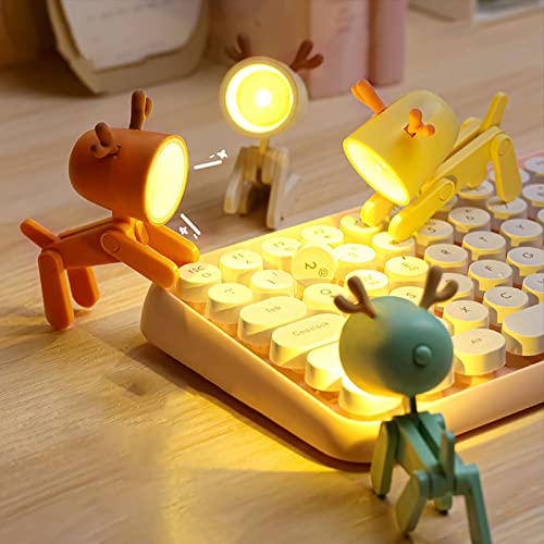 USMEI Mini Nachtlicht, Cute led hund nachtlicht, kreative Cartoon Haustier Hund und Hirsch Faltbare Kleine Tischlampe mit Handyhalter, Kawaii Raumdekor Tier Kleinkind nachttischlampe von USMEI