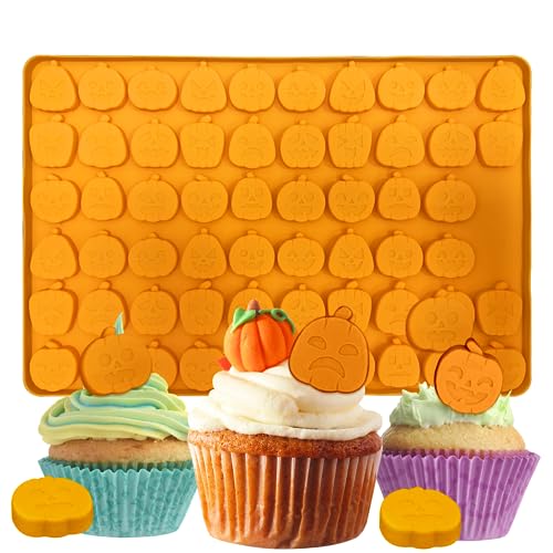 Kürbis Halloween-Silikonformen,58 HohlräUmen Mini Kürbis,Süßigkeitenformen für Gummi, Süßigkeiten, Schokolade,Gelee DIY Kekse (Kürbis) von UTEFIF