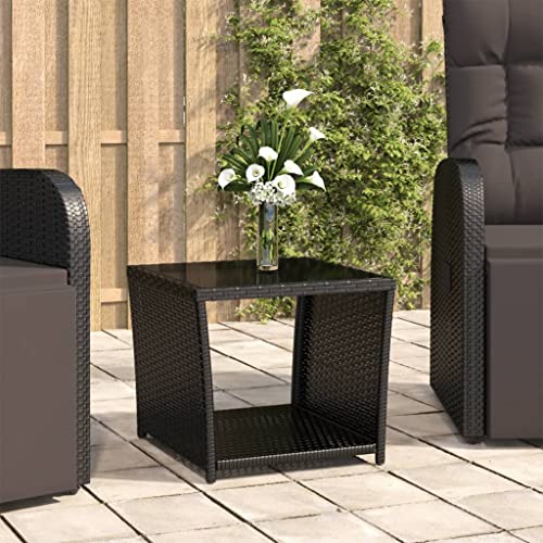 UTSRABFA Lounge Tisch Outdoor Rasen Tische Campingtisch Gartentisch Beistelltisch mit Glasplatte Schwarz Poly Rattan & Hartglas Geeignet für Rasenflächen, Außenbereiche, Balkone, Terrassen von UTSRABFA
