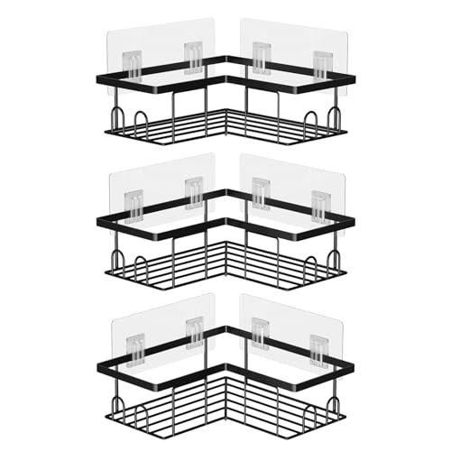 UUlioyer Duschablage ohne Bohren Ecke, Wasserdichter und Rostfreier Duschregal, 3 Stück Badezimmer Regal Organizer, Shampoo Duschgel Halterung für Dusche, Schwarz (Duschablage Ecke) von UUlioyer