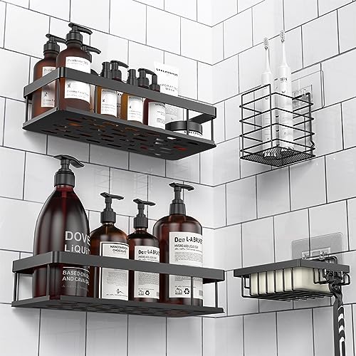 UUlioyer Duschablage ohne Bohren, Wasserdichter und Rostfreier Duschregal, 4 Stück Badezimmer Regal Organizer, Shampoo Duschgel Halterung für Dusche, Schwarz von UUlioyer