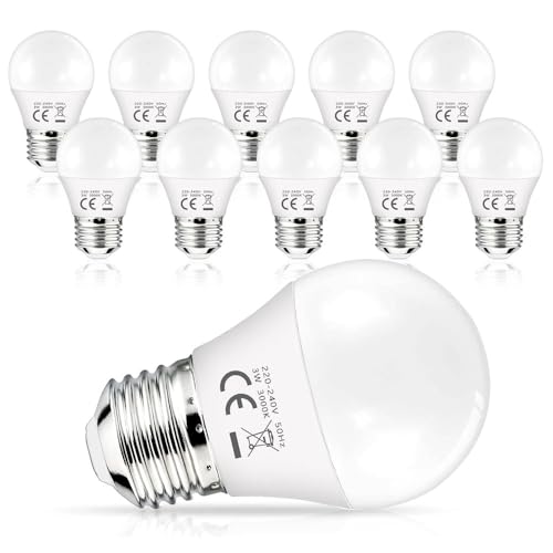 UYHGO E27 LED Lampe Warmweiss, 3W Ersetzt 25 Watt Glühbirnen, G45 Kugel Leuchtmittel, 180° Abstrahlwinkel Energiesparlampe, nicht Dimmbar, 10Stück von UYHGO