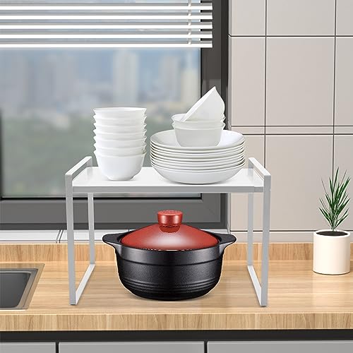 UYRTOY Küchenregal,Schrank Organizer Küche Regallager Küchengestell mit Erweiterbarem Mikrowellenherd,Weiß,60 * 21 * 23cm von UYRTOY