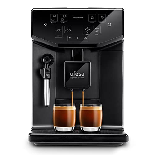 Ufesa Supreme Barista Vollautomatische Kaffeemaschine mit 20 Bar Druck, Touchpanel, integrierter Mahlwerk, patentierte Technologie, einstellbare Kaffeestärke, 1550W, hergestellt in Spanie von UFESA