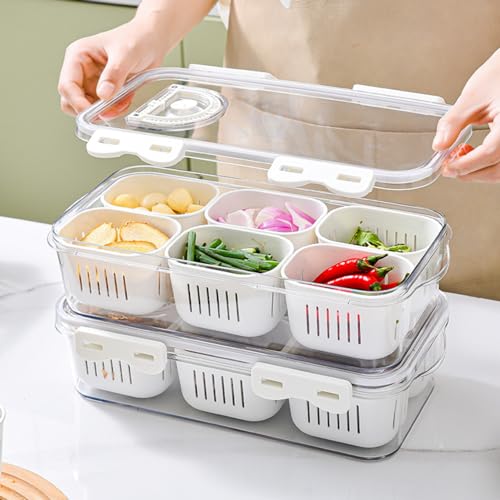 2pcs Mit Fächern SnackBox Snackschale, 6/8-Fächern Transparent Kunststoff Gewürz-Organisator Multifunktional Abtropffläche Frische Aufbewahrungsbox für Picknicks von Uixxducc