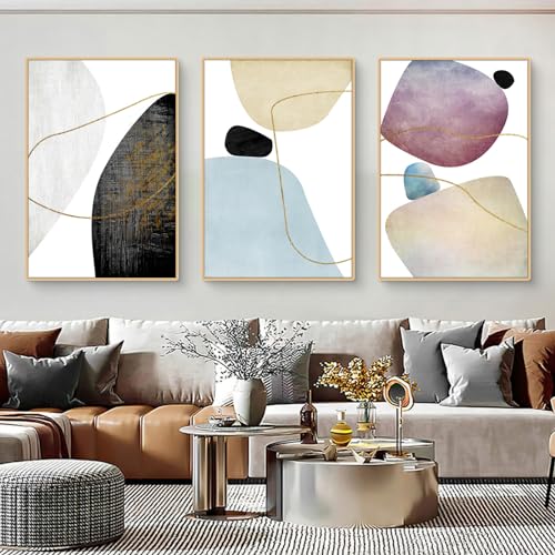 Uixxducc 3er Abstrakte Poster Set Modern Wandbilder Set, Abstrakte Linie Geometrie Bilder, Wandposter Poster für Schlafzimmer Wohnzimmer Wand Home Deko Wanddeko, Ohne Rahmen (ABC,50x70cm) von Uixxducc