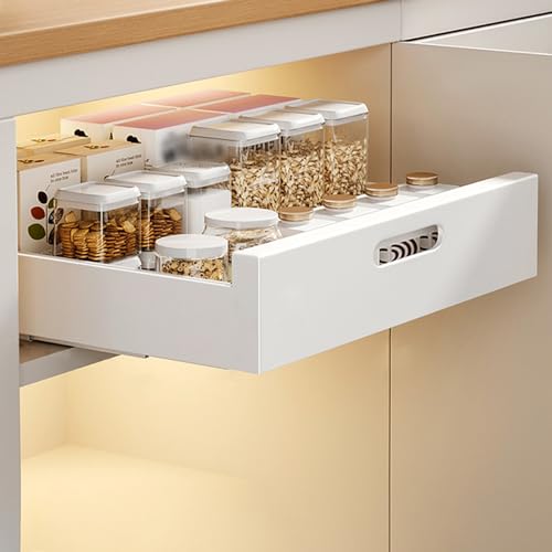 Uixxducc Teleskopschublade Ausziehbare Schublade Organizer Küche Pull Out Drawer mit Griff Schrank Schubladen Küchenschrank Organizer (Weiß,35CM) von Uixxducc