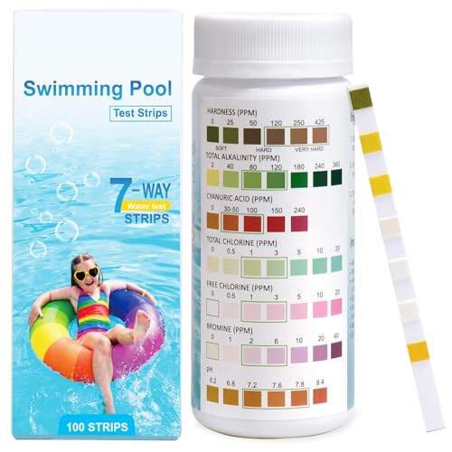 100 Stück 7 in 1 Pool Teststreifen Schwimmbad Hot Tub Spa Wassertester für Pool für Gesamtchlor/freies Chlor/Brom//pH/Cyanursäure/Gesamtalkalinität (7IN1 US) von Ujaxjaxi