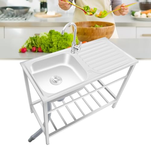 Freistehende Edelstahlspüle für Küche mit Werkbank 75cm Tragbare Spüle für Camping mit heißem und kaltem Wasserhahn Indoor Outdoor Wäscherei Armaturen für Utility Sink (Color : Cold Faucet) von Ukkajovlex