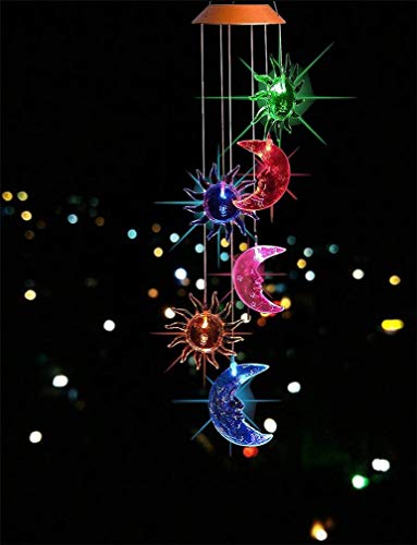 Ulalaza Solar Windspiel Outdoor LED Farbwechsel Solarleuchten Romantisches Dekor für Patio Garden Yard Home (Sun & Moon) von Ulalaza