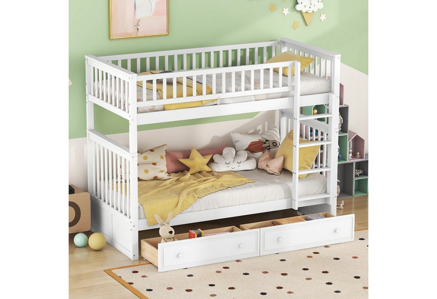 Ulife Etagenbett Cabrio-Betten Kinderbett in 2 Einzelbetten umwandelbar, 2 Schublade, 90 X 200 cm von Ulife