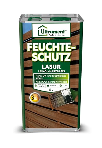 Ultrament Feuchteschutz-Lasur 3-in-1, nussbaum, Holzschutz, 5 Liter von Ultrament
