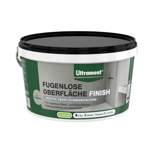 Ultrament Fugenlose Oberfläche - Finish Lichtgrau 2 kg – Kreative Oberflächengestaltung für fugenlose Wand- und Bodenflächen, gebrauchsfertig und wasserfest von Ultrament