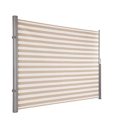 Ultranatura Seitenmarkise Maui , Seitenwandmarkise ausziehbar, Seitenrollo für Balkon, Terrasse und Garten, Sonnenschutz, Windschutz und Sichtschutz, robust, 300 x 180 cm (LxH), creme/weiß von Ultranatura