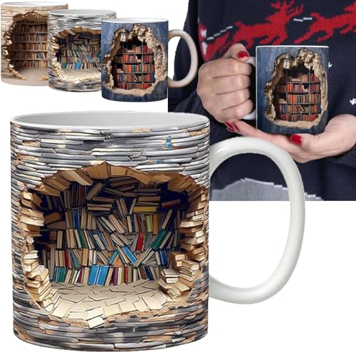 3D-Bücherregal-Tasse, Kreative 3D-Tasse, Bücherbecher mit 3D-Effekt, Keramik Kaffeetasse Book Lovers Geschenke, Langlebige Milchbecher Teetassen Home Deko Weihnachtsgeschenke von Umikk