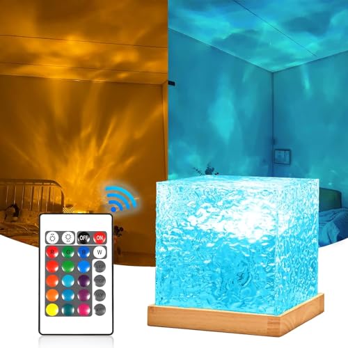 Umikk Celestial Water Lamp, Rotierender Wasserwellen-Lampenprojektor, 16 Farbe Dynamisch Rotierendes Wasserwellen-Nachtlicht,3D-LED-Lichtprojektor,LED Tischlampe aus Kristall von Umikk