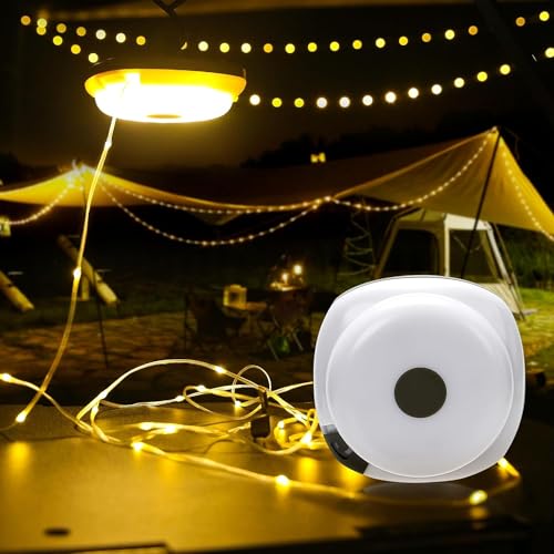 Umikk Wasserdichte Tragbare Verstaubare Lichterkette,2 IN 1 Lichterkette Camping 10M,USB Wiederaufladbare Campinglampe LED Zeltleuchte (Militärgrün + 10 Meter warmer Lichtstreifen) von Umikk