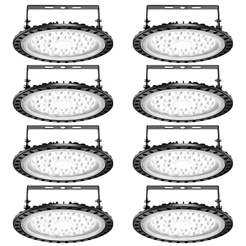 papasbox 8 Pack 100W UFO LED Hallenleuchte, LED Hallenleuchte Industrial Kronleuchter Hallenstrahler Hallenbeleuchtung Werkstattbeleuchtung, Kaltweiß 6000-6500K, Abstrahlwinkel 120° von papasbox