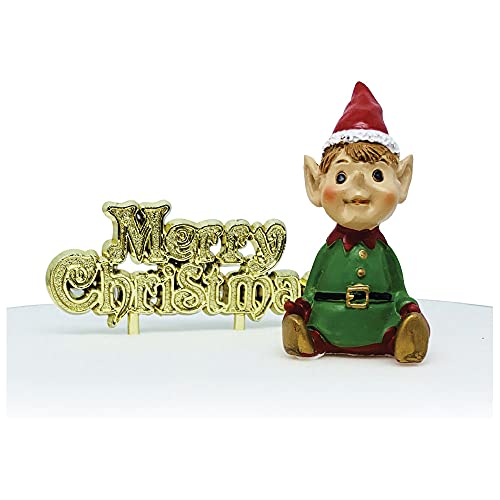 Creative Party BX296 Tortendekoration Weihnachtsmann Elf und Gold Merry Christmas 2 Stück von Anniversary House