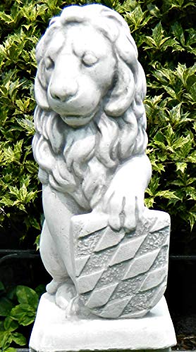 Dekofigur Gartenfigur Deko Skulptur Löwe mit bayrischem Wappen auf linker Seite H 39 cm aus Beton von JS Garten Deko