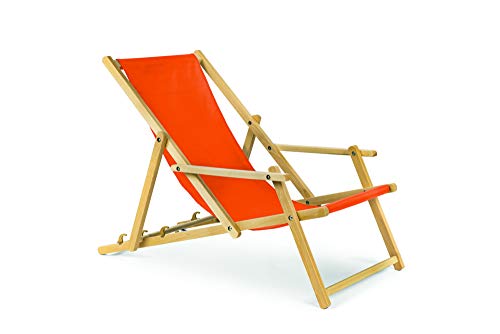 Holz Sonnenliege Strandliege Liegestuhl aus Holz 3 Stufen Klappbare Gartenliege mit Armauflagen orange von BAS