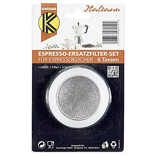 Karl Krüger 505S 1 Filter und 3 Dichtring Für Espressok 6 T, Silikon, weiß, 10 x 10 x 1 cm von KRÜGER