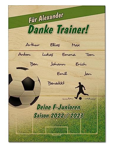 Unikatolo Danke Trainer Holztafel mit Namen & Wunschtext Fußball Abschiedsgeschenk Wanddekoration Geschenk Dankeschön Erzieher Kindergarten Coach (Klein 20 x 28,5 cm) von Unikatolo