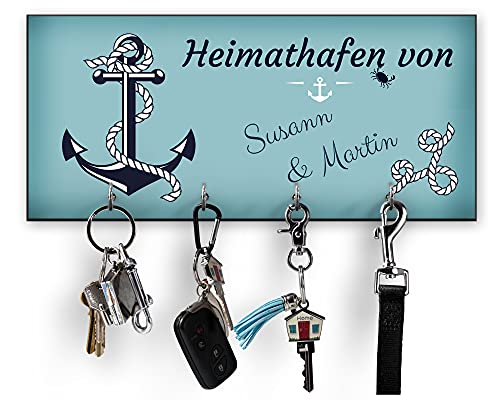 Unikatolo Schlüsselbrett Anker Heimathafen mit Name, Hafen, Maritim, Geschenkidee Valentinstag, Hochzeit, Einzug, Hausbau, Bauherr von Unikatolo