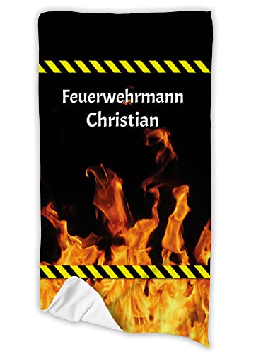 Unikatolo XL Strandtuch Feuerwehr mit Name personalisiert | 180 x 100 cm | Badetuch vollflächig Bedruckt Geburtstag Geschenk Feuerwehrmann Feuerwehrfrau Vatertagsgeschenk von Unikatolo