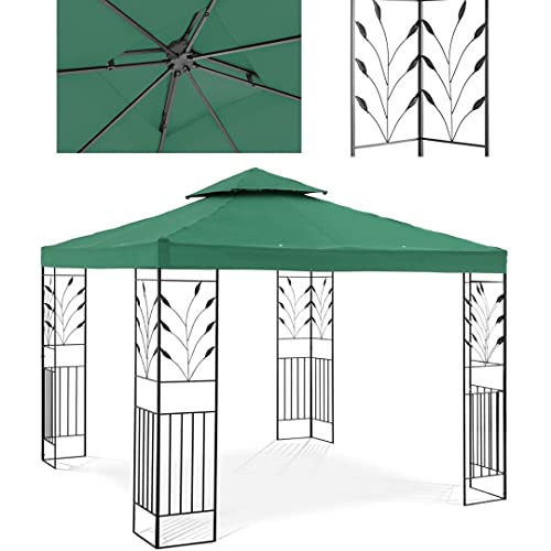 Uniprodo Uni_PERGOLA_3X3G Gartenpavillon 3 x 3 m dunkelgrün 180 g/qm Polyester pulverbeschichtetes Eisen Pavillon UV-resistent von Uniprodo