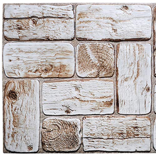 Wandpaneele | Deckenpaneele | PVC Paneele Weisser Holzblock | STM Dekor | 1 Platte | Holzoptik | Tapete | Wanddeko | Schaumstoff | Wasserfest von Untitled