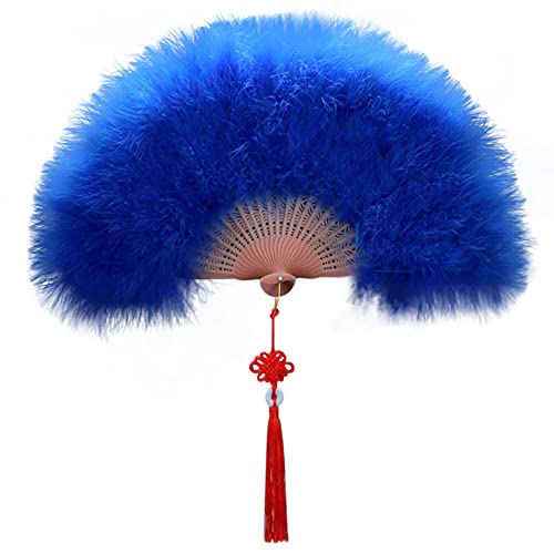 Uposao Damen Fächer Feder,Vintage Stil 20er Jahre Feder Handfächer Faltbar Handheld Marabou Federfächer Damen Party Kostüm Dekoration Zubehör für Hochzeit Halloween Karneval, Mottoparty,Blau #2 von Uposao