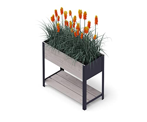 Upyard Holz Hochbeet für Garten, Terrasse und Balkon - Blumenkasten mit Innenvlies und wasserdichter Kunststoffeinlage - Pflanzkasten für Innen- und Außenbereich, 78x36x72, Grau von Upyard