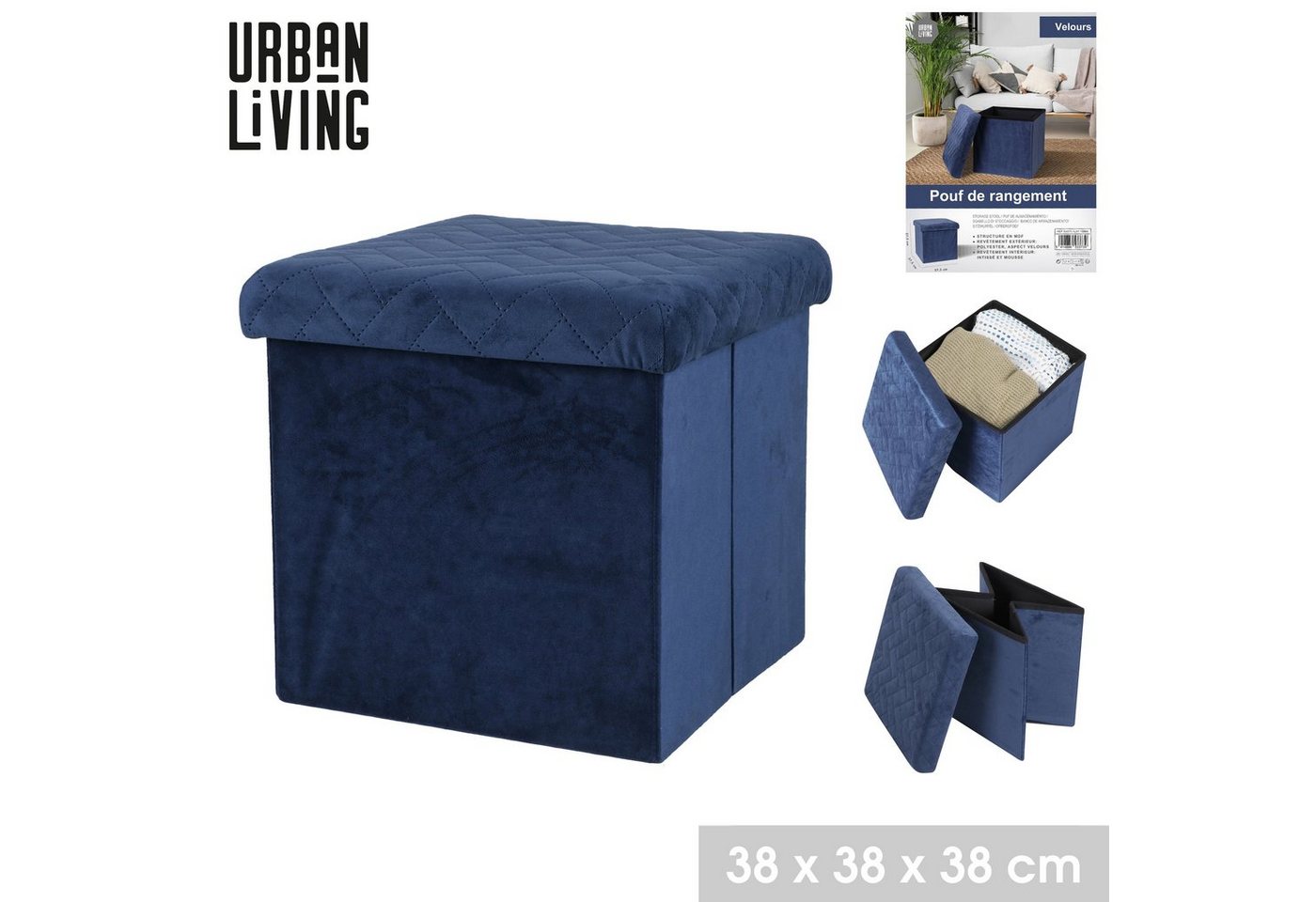 Urban Living Sitzhocker Ottomane faltbar Sitzwürfel Aufbewahrungsbox, hoher Sitzkomfort, Hocker mit Stauraumfach von Urban Living