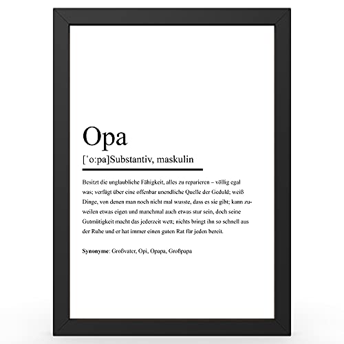 Urhome DIN A4 Kunstdruck Definition Opa inkl. Rahmen - Worterklärung wie im Duden Lexikon als Wanddeko Spruch-Poster Deko Wandbild mit Spruch gerahmt für Wohnung Familie Geschenk von Urhome