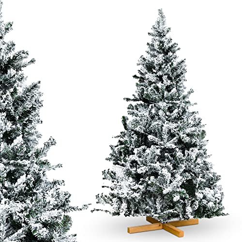 Urhome Künstlicher Weihnachtsbaum mit Ständer beschneite Tanne - 120 cm hoher Christbaum Dekobaum PVC Kunstbaum Tannenbaum mit Schnee Schnellaufbau Klappsystem Baum für Weihnachten von Urhome