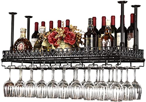 Weinregale, verstellbarer Decken-Weinhalter aus Metall, an der Wand montierter Weinflaschenhalter, hängende Weinglasregale, Kelch- und Stielglasregale, Vintage-Wohnkulturregale, Bronze, 80 x 35 cm von UsmAsk