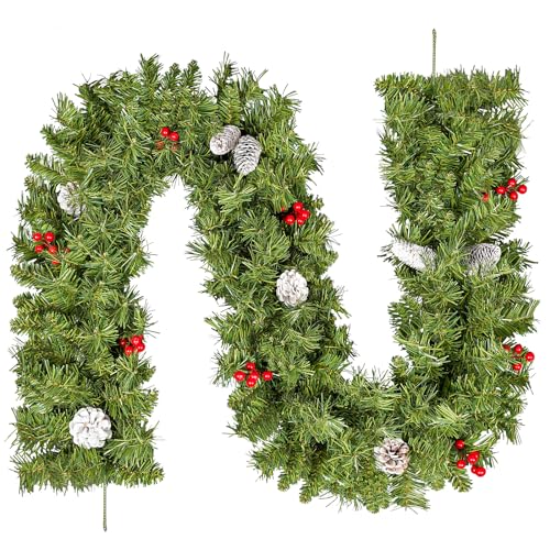 Girlande Weihnachten 180cm, Uten Weihnachtsgirlande mit Tannenzapfen und rote Beeren Weihnachtsdeko für Outdoor, Treppe, Tür, Kamin von Uten