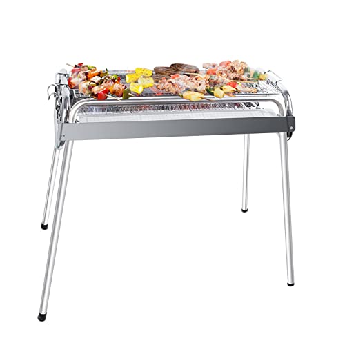 Uten BBQ Grill Holzkohlegrill, 430 Rostfreier Edelstahlgrill Grill Raucher Außengrill für 5-10 Personen Familie Picknick Gartenterrasse Camping Travel Barbecue Party【L-Größe】 von Uten