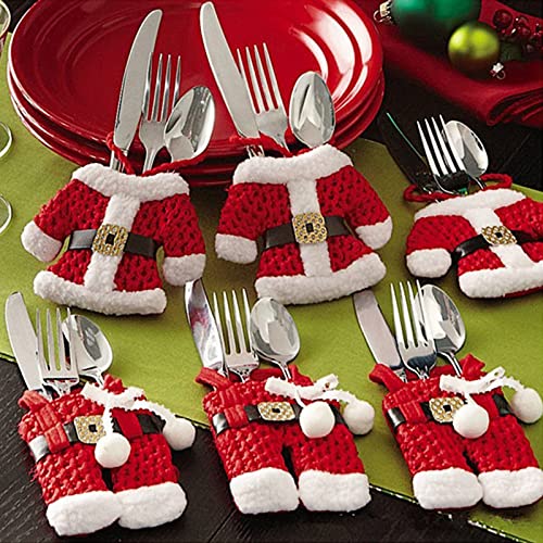 Uten Bestecktasche Weihnachten Weihnachtsmann Kostüm 6 Stück Weihnachtlicher Besteckhalter Tischdeko für Esstisch Weihnachtsdeko von Uten