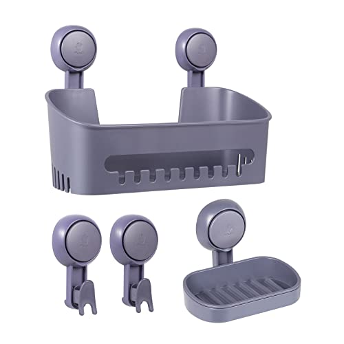 Uten Duschablage Ohne Bohren Set, Duschkorb, Seifenschale mit Saugnapf 2er-Pack aus Kunststoff, Wiederverwendbar 4-in- 1 Badregal Set für Küche, Bade, Wohnzimmer, Grau von Uten