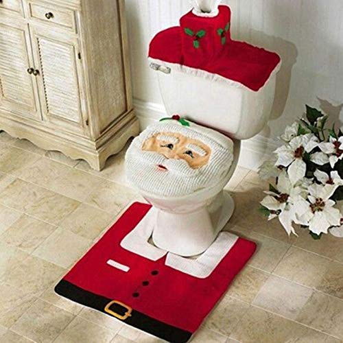 Uten Weihnachten Toilettensitzbezug, Weihnachtsdeko 3 stücke WC-Sitz Cover mit Sitzbezug & Teppich & Gewebe Deckel Dekoration Toilettenvorleger-Set von Uten