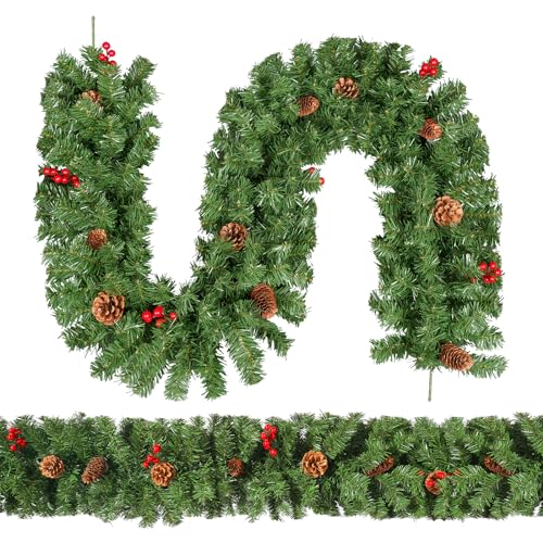 Weihnachtsgirlande 270 cm, Uten Tannengirlande mit roter Beeren und Tannenzapfen, Weihnachtsdeko grün, für Tür, Treppe, Hochzeit von Uten