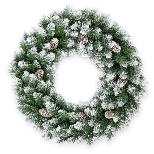 Weihnahctskranz Deko 60cm, Uten künstlicher Tannenkranz mit Schnee Kiefernzapfen für Tür Tisch Fenster, Weihnachtsdeko von Uten