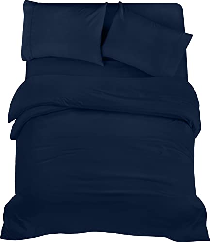 Utopia Bedding 4teilig Bettwäsche-Set - Weiches gebürstetes Mikrofaser-Gewebe - Bettbezug (200x200cm), Spannbetttuch (135x190cm) mit Kissenbezug (50x75cm), Marineblau von Utopia Bedding