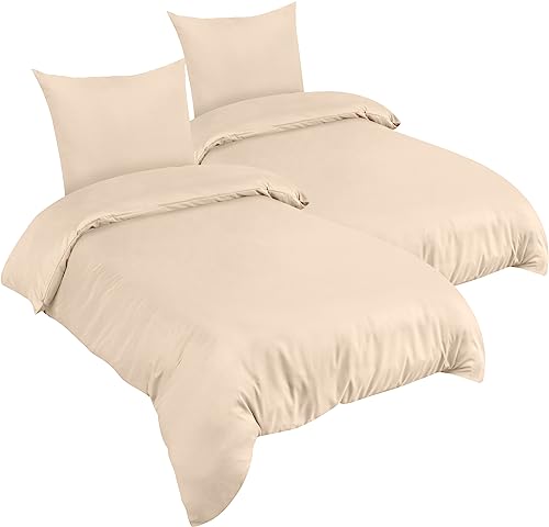 Utopia Bedding Bettwäsche 135x200 4teilig - Mikrofaser 2 Bettbezug 135x200 cm + 2 Kissenbezüge 80x80 cm - Beige von Utopia Bedding